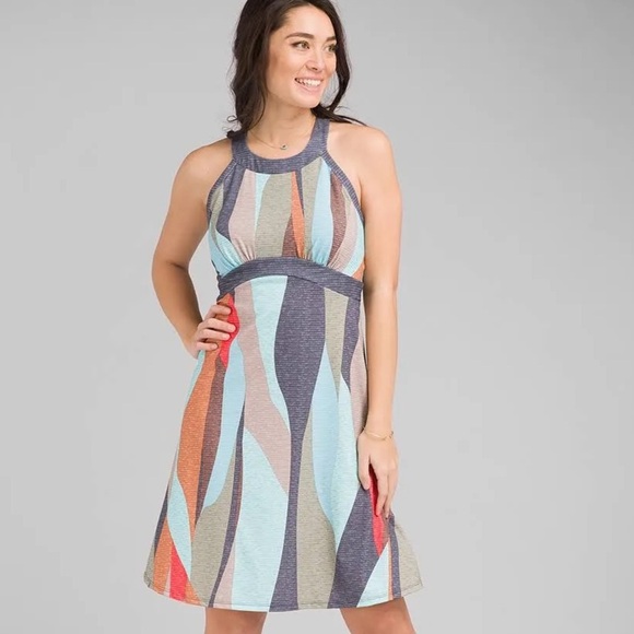 Prana Calexico Dress Sz S Soft Geometric High Neck Stretchy Mini Sundress - Picture 1 of 9
